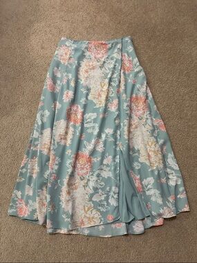 Abercrombie & Fitch Dusty Aqua Floral Faux Wrap A-Line Skirt